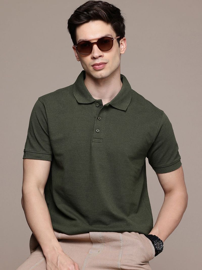 Moda Rapido Men Dark Green Polo Neck T-Shirt - Image 2