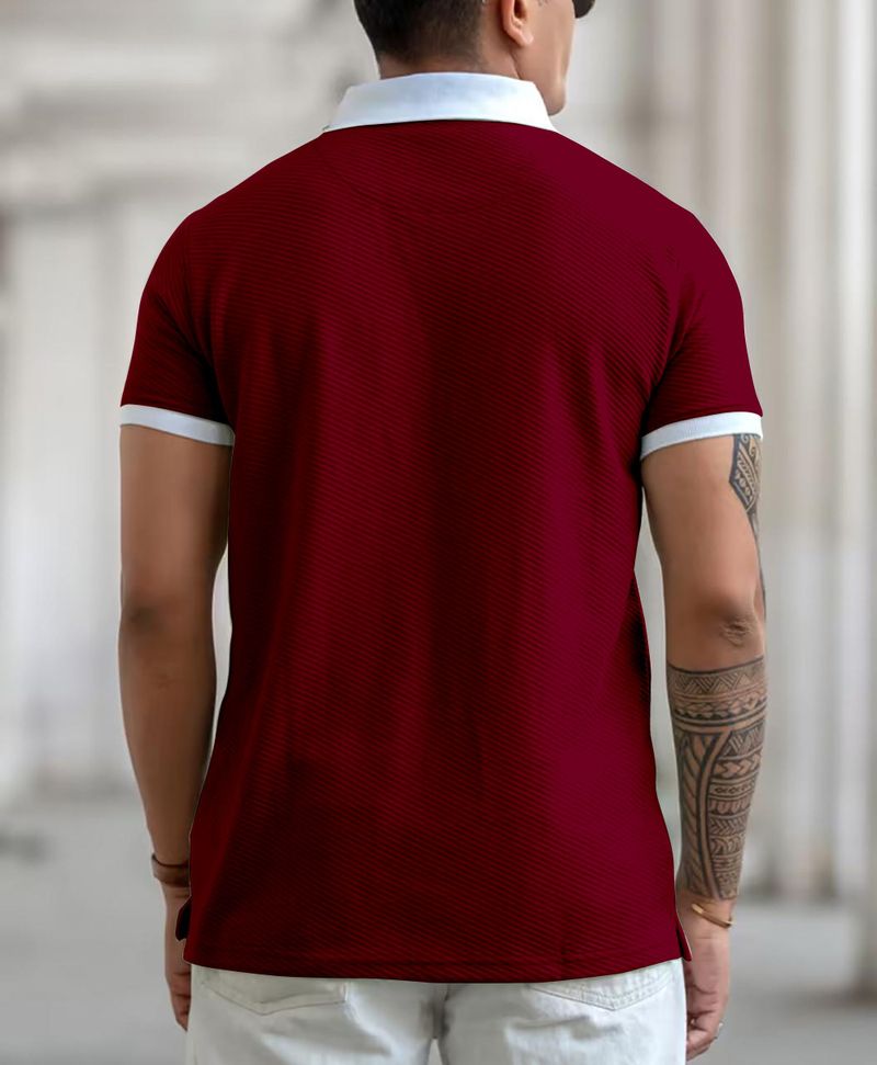 COMBRAIDED Men Maroon Polycotton Polo Neck T-Shirt - Image 5