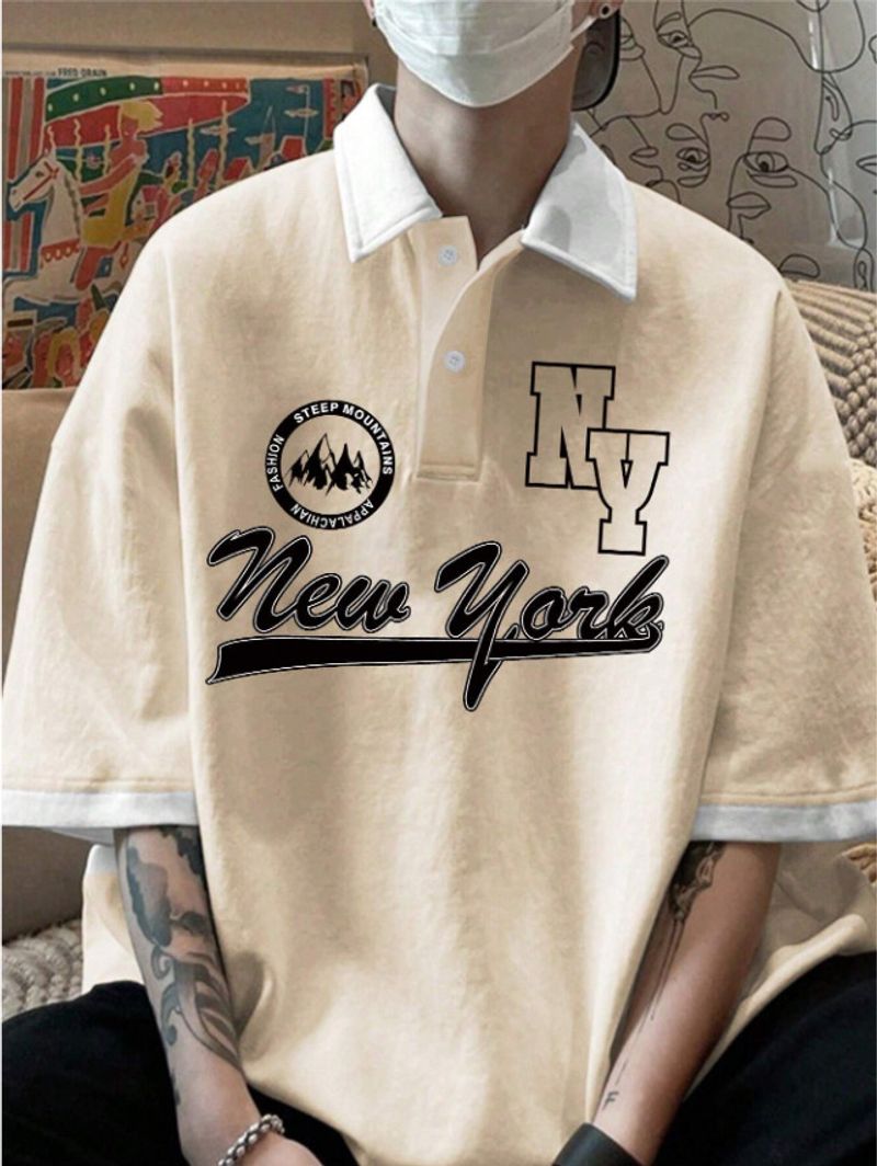 Men Typography Polo Neck Beige T-Shirt - Image 2