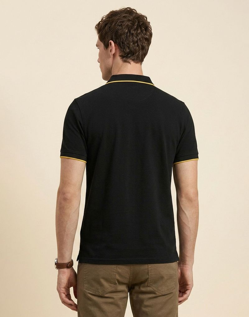 Allen Solly Men Black Cotton Blend Polo Neck T-Shirt - Image 5