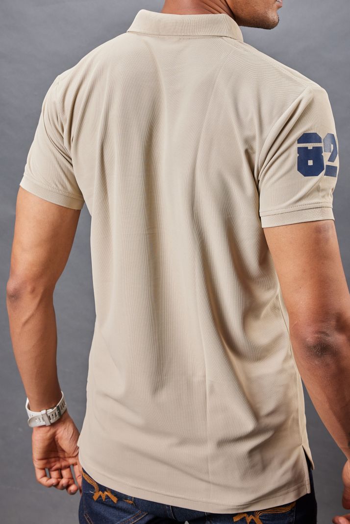 3BROS Men Beige Polyester Polo Neck T-Shirt - Image 4