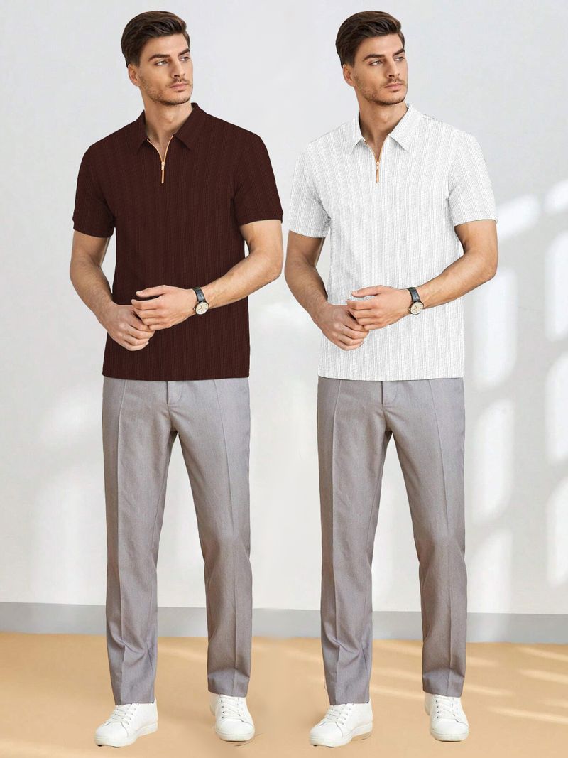 COMBRAIDED Pack of 2 Men's Zip Neck Polycotton Multicolor T-Shirts - Image 5