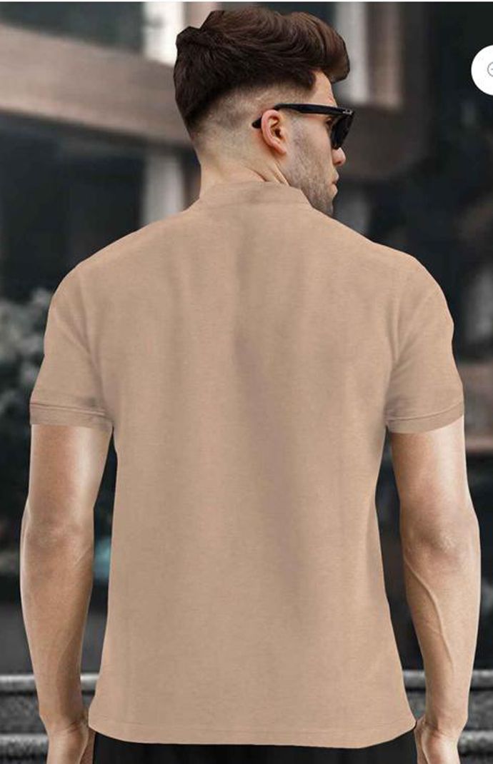 NVGARMENT Men Beige Zip Neck Polyester T-Shirt - Image 4