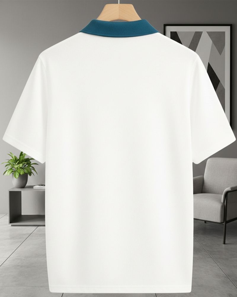 METRONAUT Men Polo Neck Cotton Blend T-Shirt White - Image 3