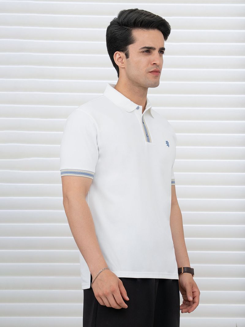 RED TAPE Men White Polyester Polo Neck T-Shirt - Image 3