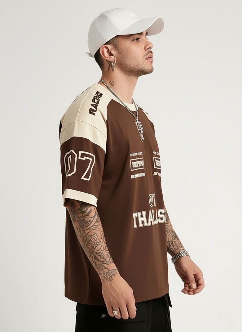 THALASI Men Brown Graphic Print T-Shirt - Image 6