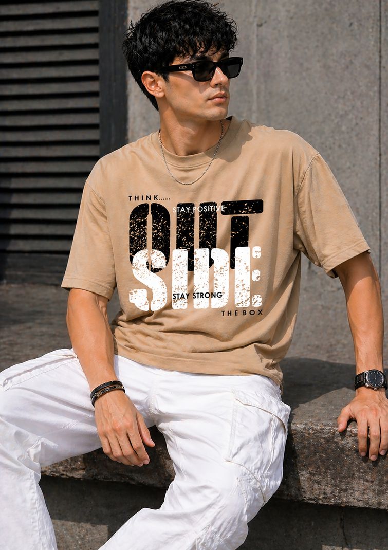 Creation By London Hills Men Beige T-Shirt - Image 5