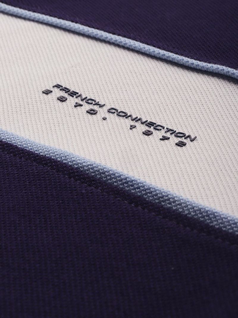 French Connection Navy Blue Cotton Polo Neck T-Shirt - Image 3