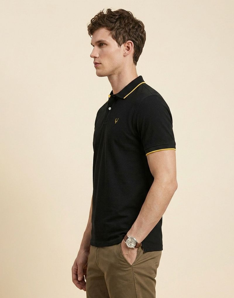 Allen Solly Men Black Cotton Blend Polo Neck T-Shirt - Image 4