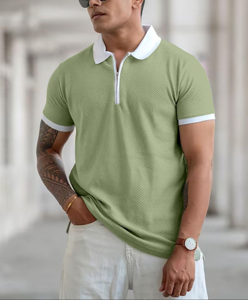 COMBRAIDED Men's Self Design Polo Neck Black T-Shirt - Image 5
