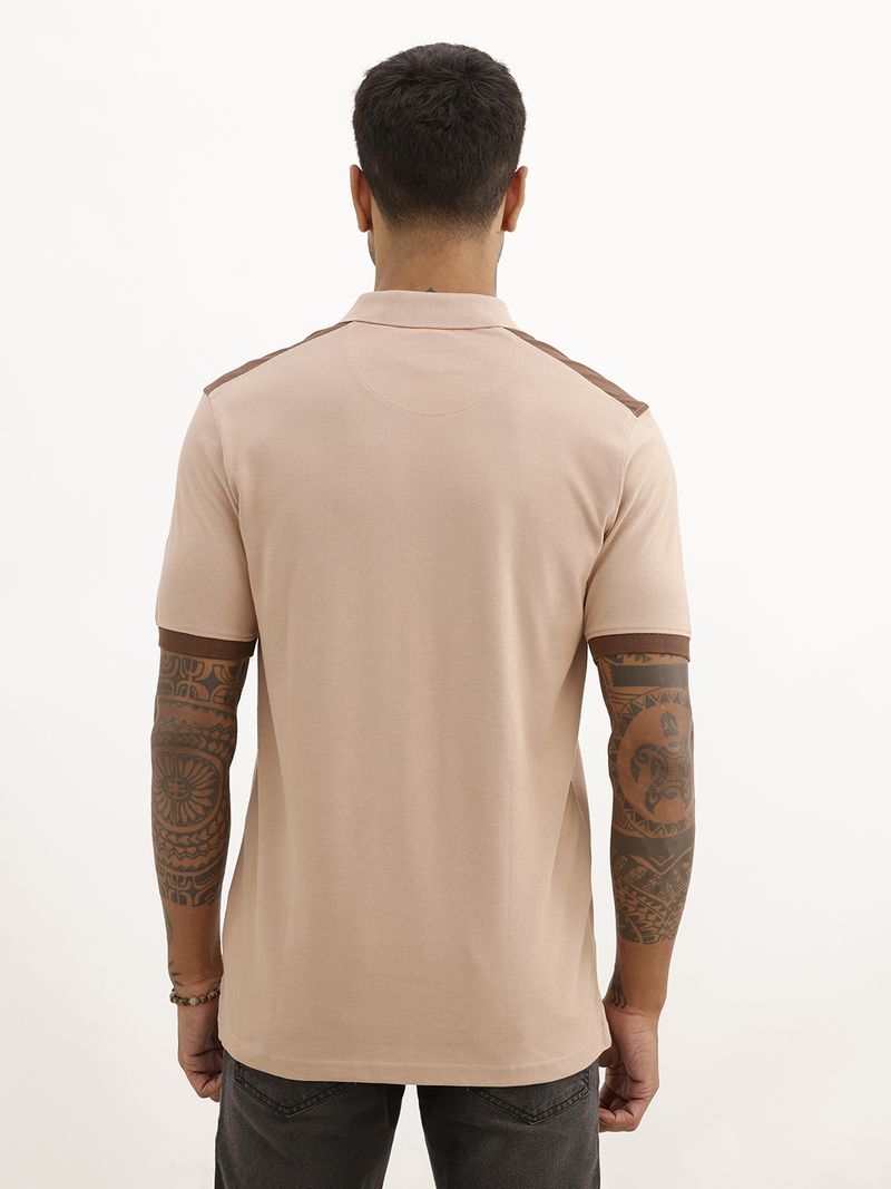 WROGN Men Colorblock Polo Neck Pure Cotton Brown T-Shirt - Image 5