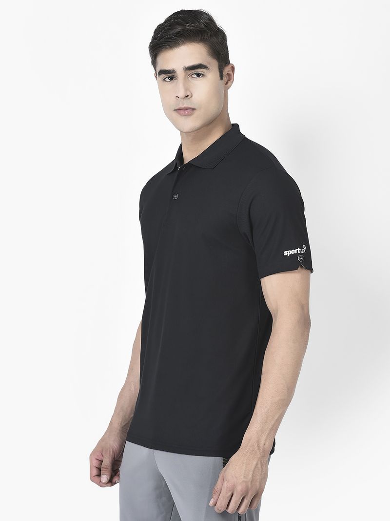 Sport Sun Men Black Striped Polo Neck T-Shirt - Image 5