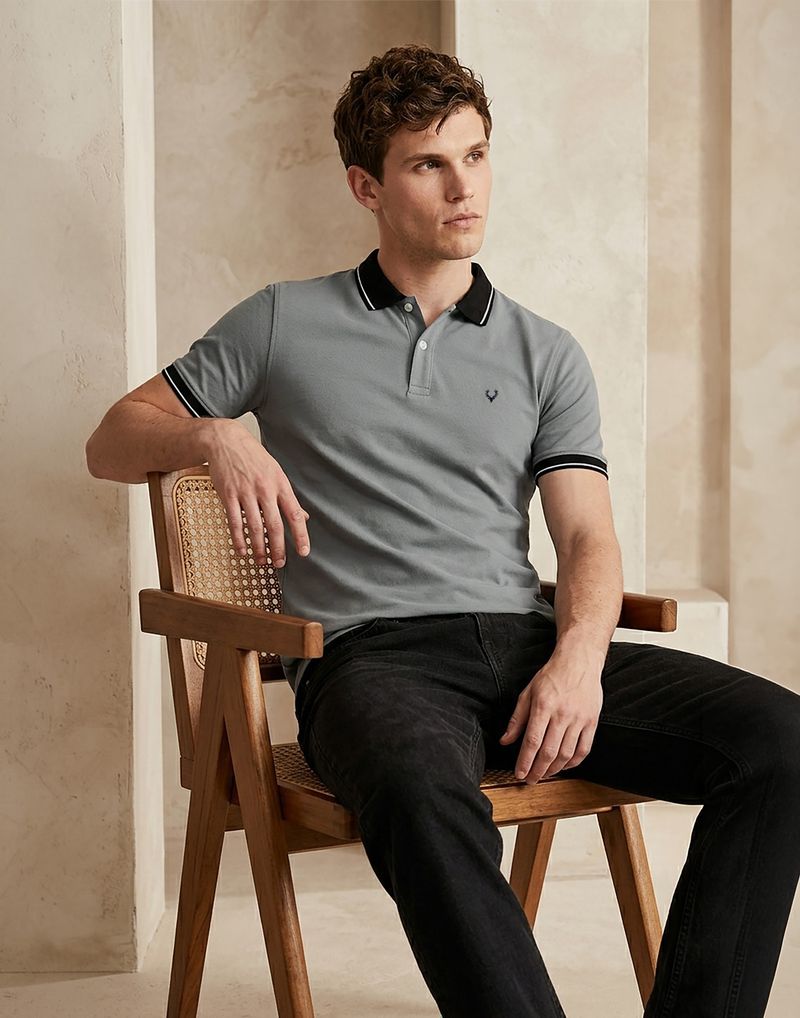 Allen Solly Men Solid Polo Neck Cotton Blend Grey T-Shirt - Image 3