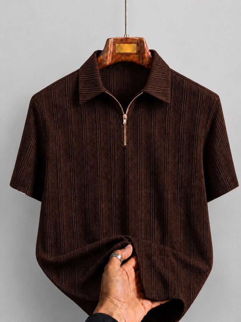 COMBRAIDED Brown Polycotton Polo Neck T-Shirt - Image 2