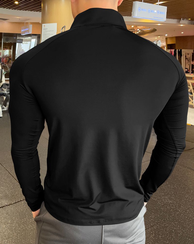 EyeBogler Men Colorblock Zip Neck Polyester T-Shirt (Black, Grey) - Image 4