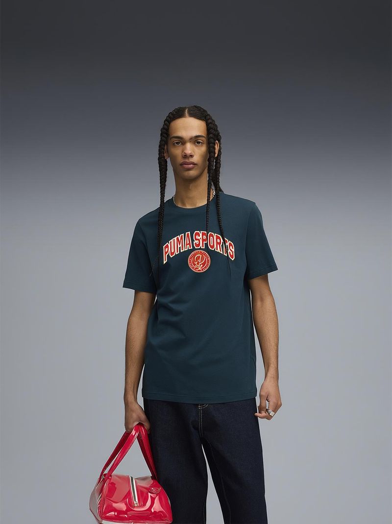PUMA Men Printed Round Neck Cotton Blend Green T-Shirt