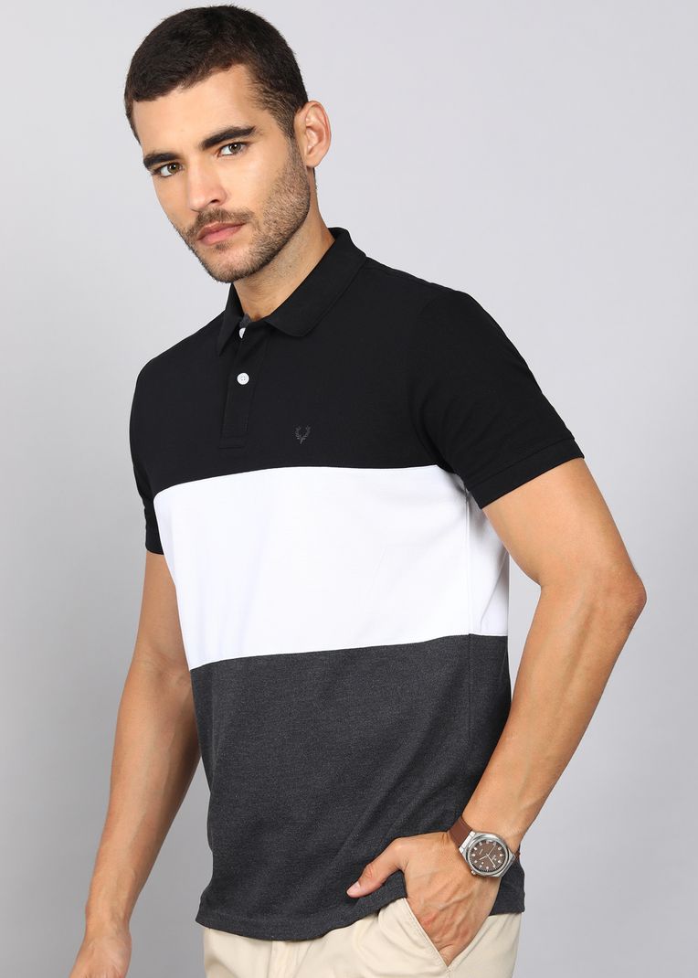 Allen Solly Men Colorblock Polo Neck Cotton Blend White T-Shirt - Image 5