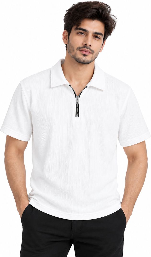SRENTERPRISES Men White Cotton Blend Polo T-Shirt - Image 5