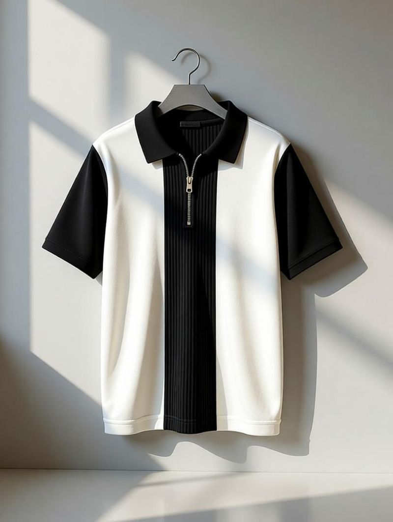 KAJARU Men Black, Beige Zip Neck Polyester T-Shirt - Image 5