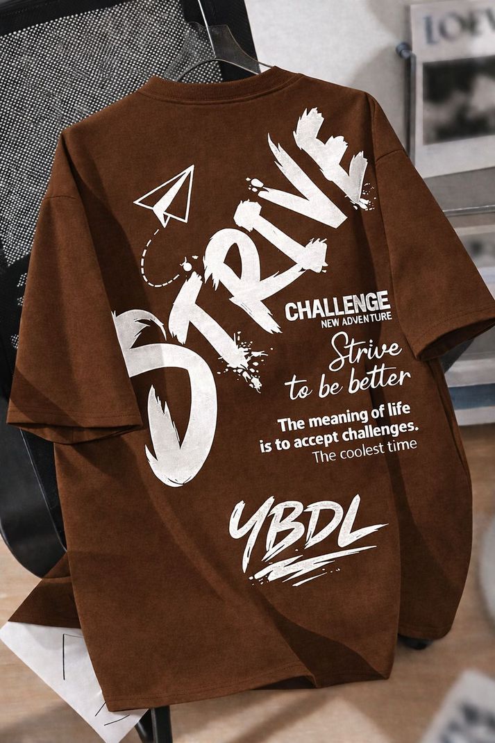 DELYO Men's Printed Round Neck Brown T-Shirt - Image 2