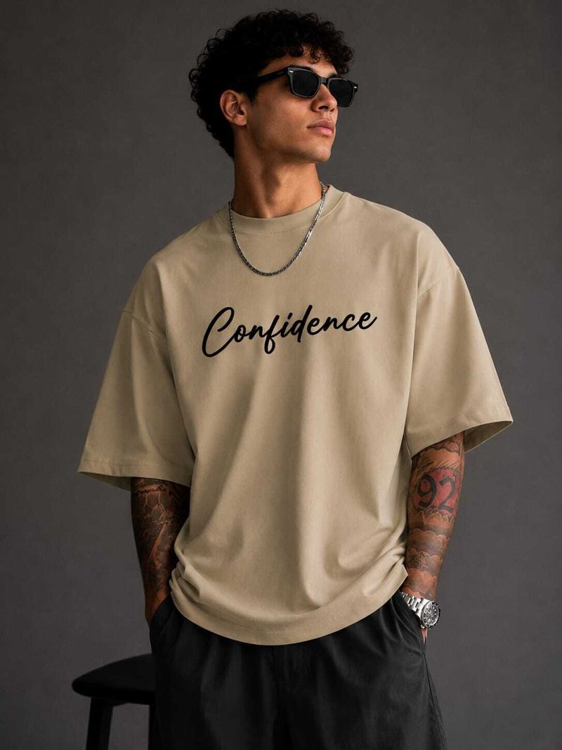 DAM HOOVER Men Beige Cotton Blend T-Shirt - Image 4