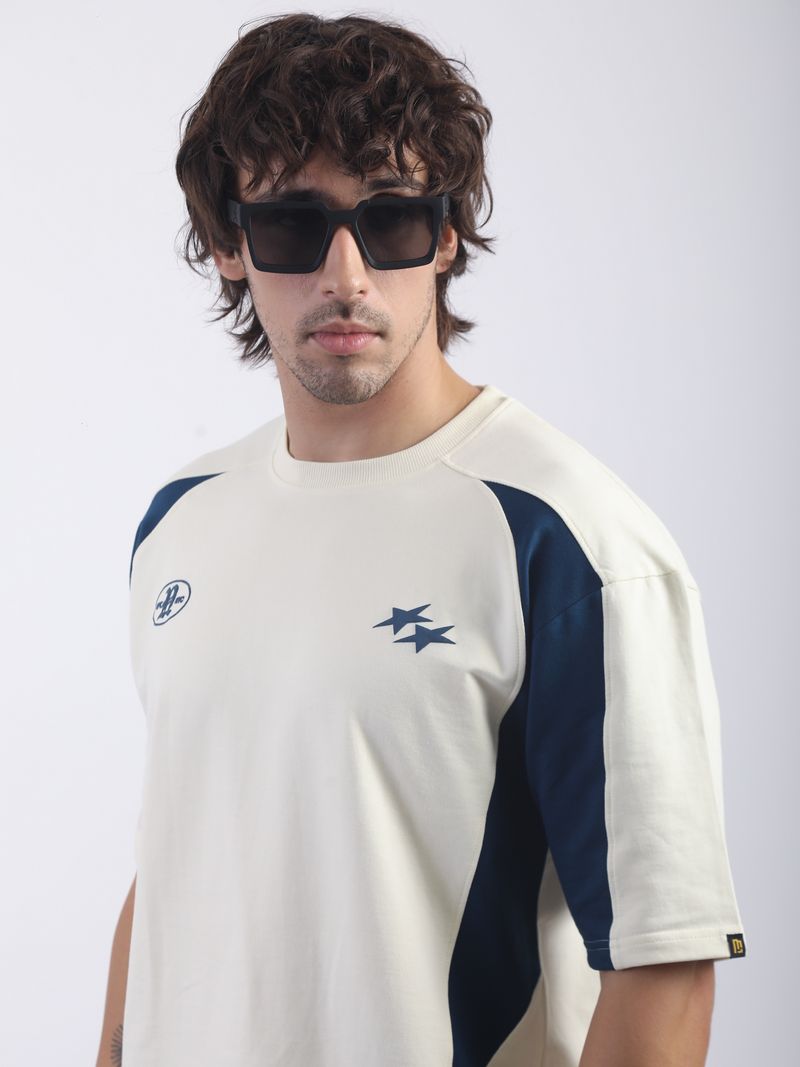 MANIAC Men Colorblock Round Neck Cotton White T-Shirt - Image 4
