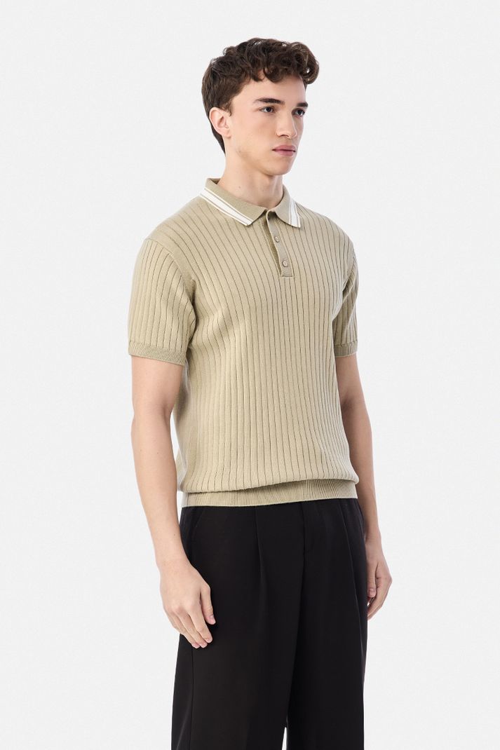 Snitch Men Beige Striped Polo Neck T-Shirt - Image 5
