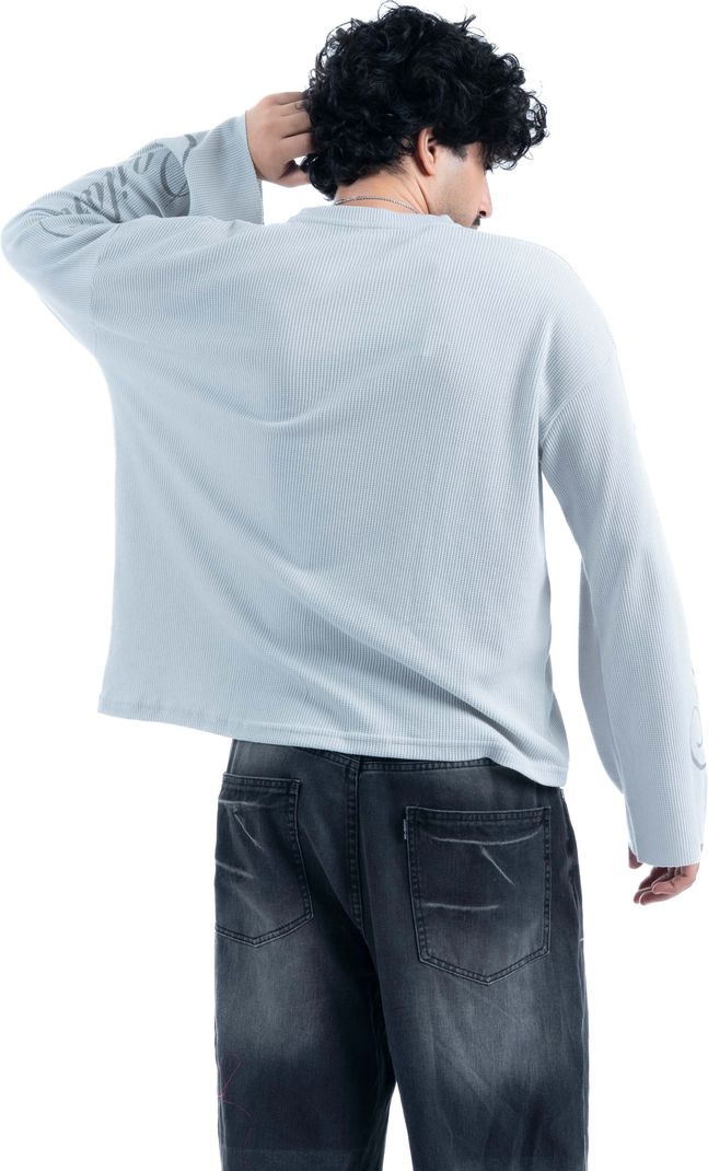 COITONIC Men Grey Mandarin Collar Cotton T-Shirt - Image 3