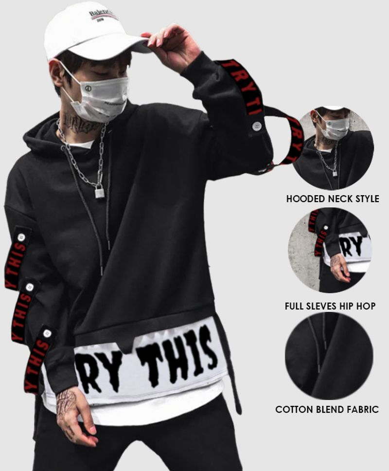 Try This Men Colorblock Hooded Black T-Shirt - Image 6