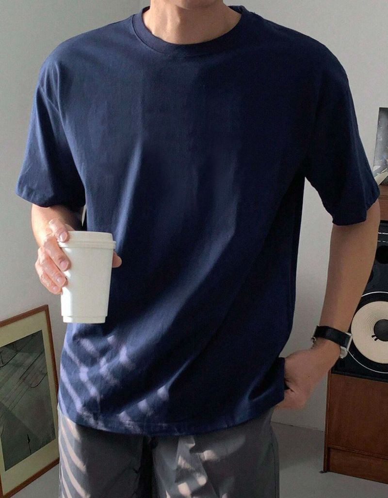 Veirdo Oversized Men Navy Blue Cotton T-Shirt - Image 6