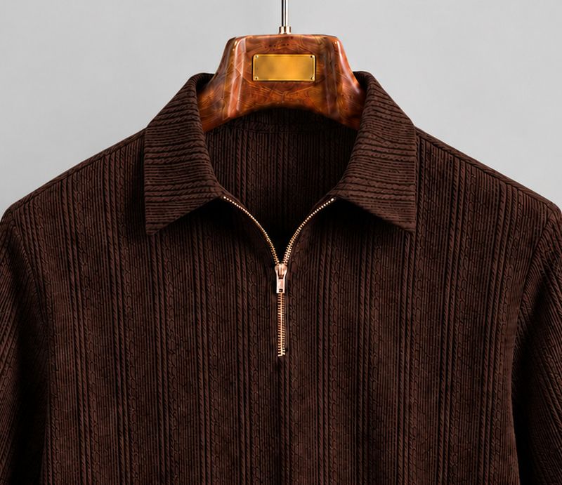 COMBRAIDED Brown Polycotton Polo Neck T-Shirt - Image 3