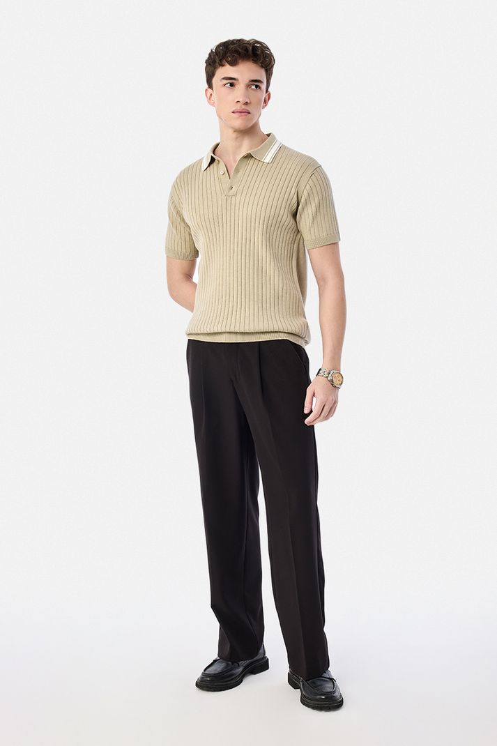 Snitch Men Beige Striped Polo Neck T-Shirt - Image 3