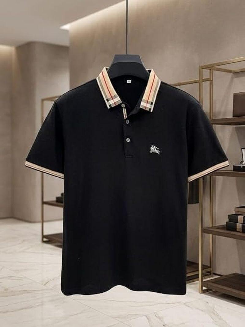 Men Embroidered Polo Neck Polycotton Black T-Shirt - Image 3