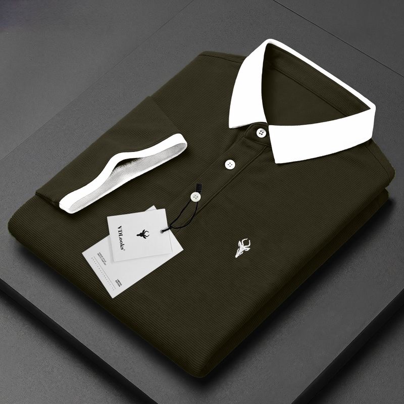 vdlooks Men Dark Green Polo Neck T-Shirt - Image 2