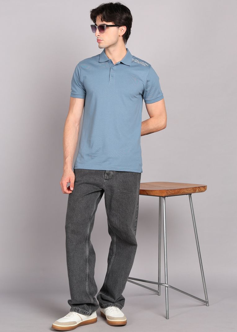 United Colors of Benetton Men's Blue Polo Neck T-Shirt - Image 3
