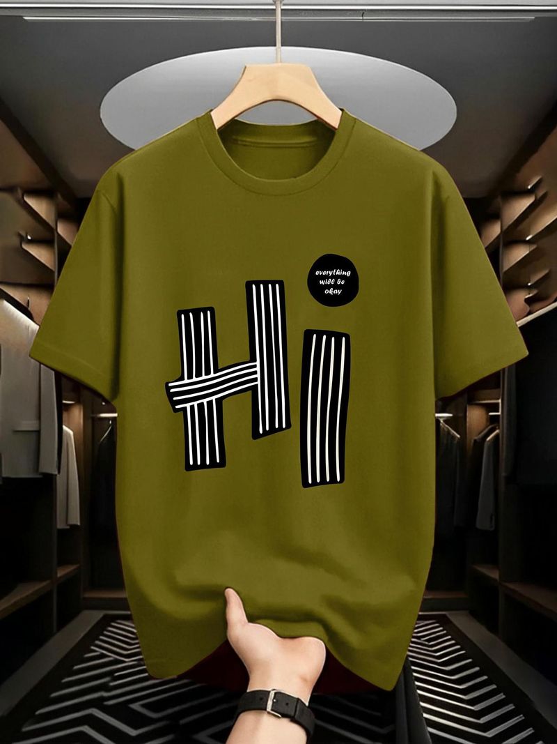 AOOSH Men Dark Green Cotton Blend T-Shirt - Image 2