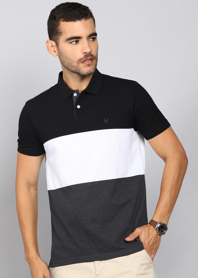 Allen Solly Men Colorblock Polo Neck Cotton Blend Multicolor T-Shirt