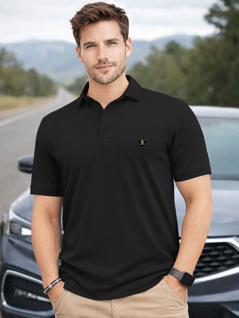 VeBNoR Men Black Polyester Polo Neck T-Shirt - Image 5