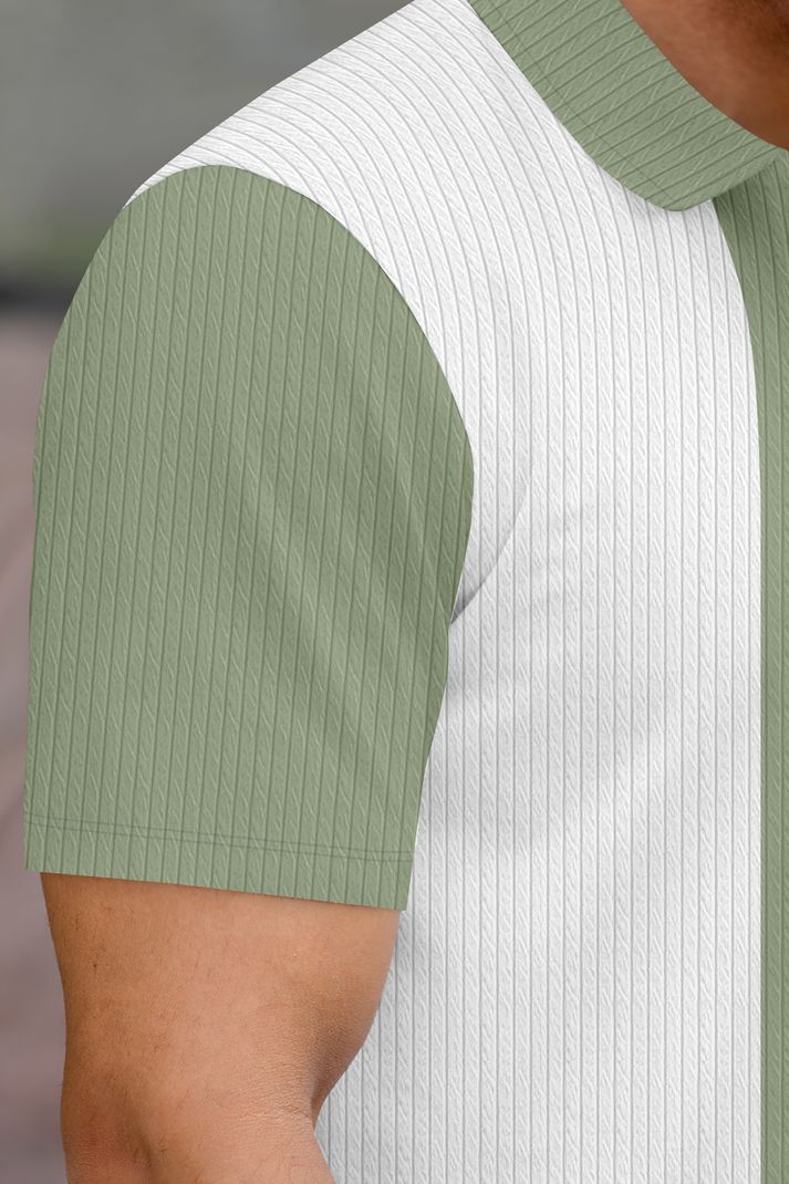 KAJARU Men Colorblock Zip Neck Polyester T-Shirt (Light Green, White) - Image 6