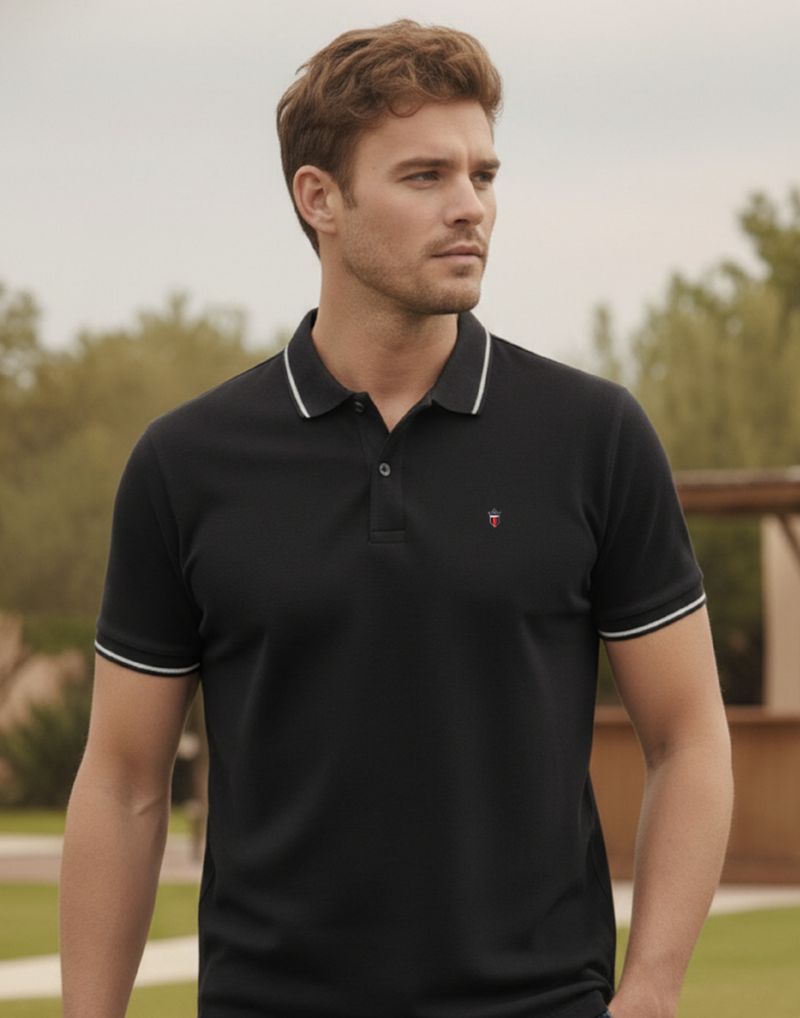 Louis Philippe Men Black Polo Neck T-Shirt - Image 4