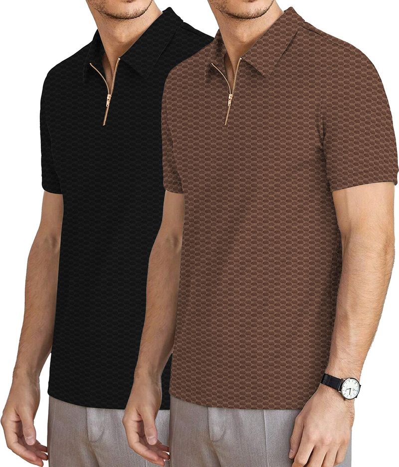 KAJARU Men's Solid Zip Neck Brown T-Shirt - Image 4