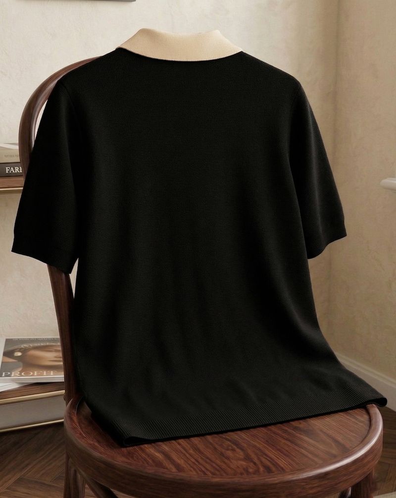 ENITOR Men Beige Striped Zip Neck T-Shirt - Image 4