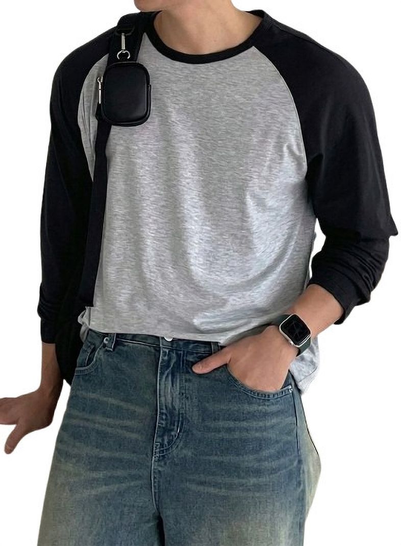 Men Black, Grey Colorblock Cotton T-Shirt - Image 2