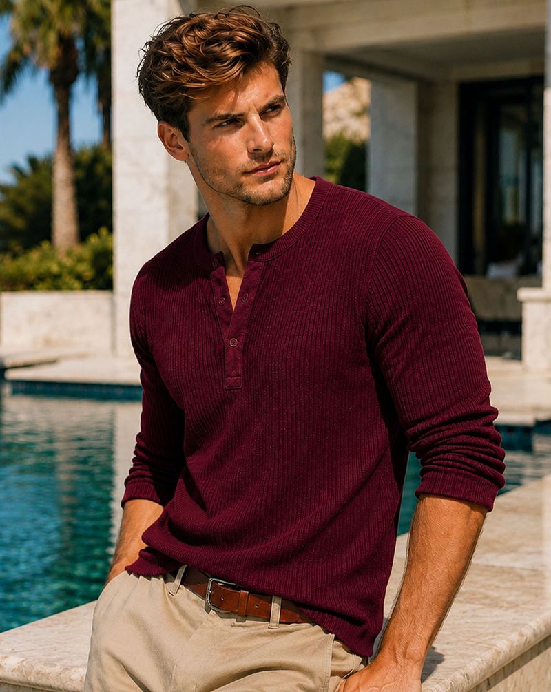 AUSK Men Purple Henley Neck T-Shirt - Image 4