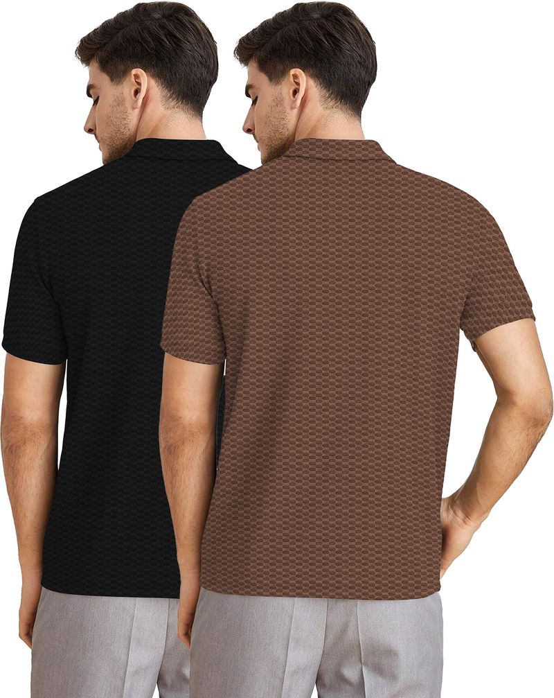 KAJARU Men's Solid Zip Neck Brown T-Shirt - Image 3
