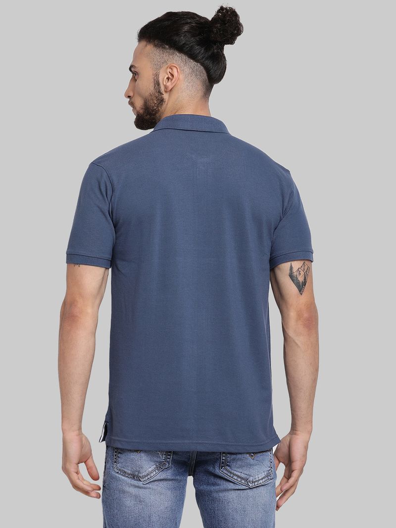 CANTABIL Men Blue Polycotton Polo Neck T-Shirt - Image 4