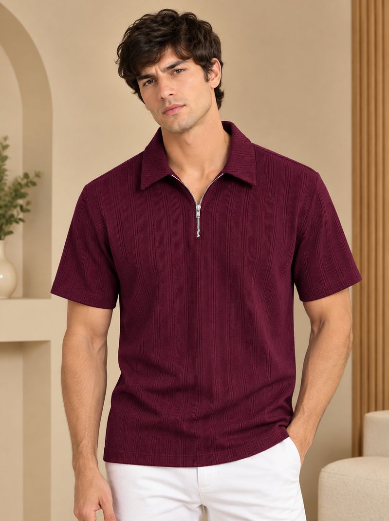 VGETRENDZ Men Striped Polo Neck Polycotton Purple T-Shirt - Image 3