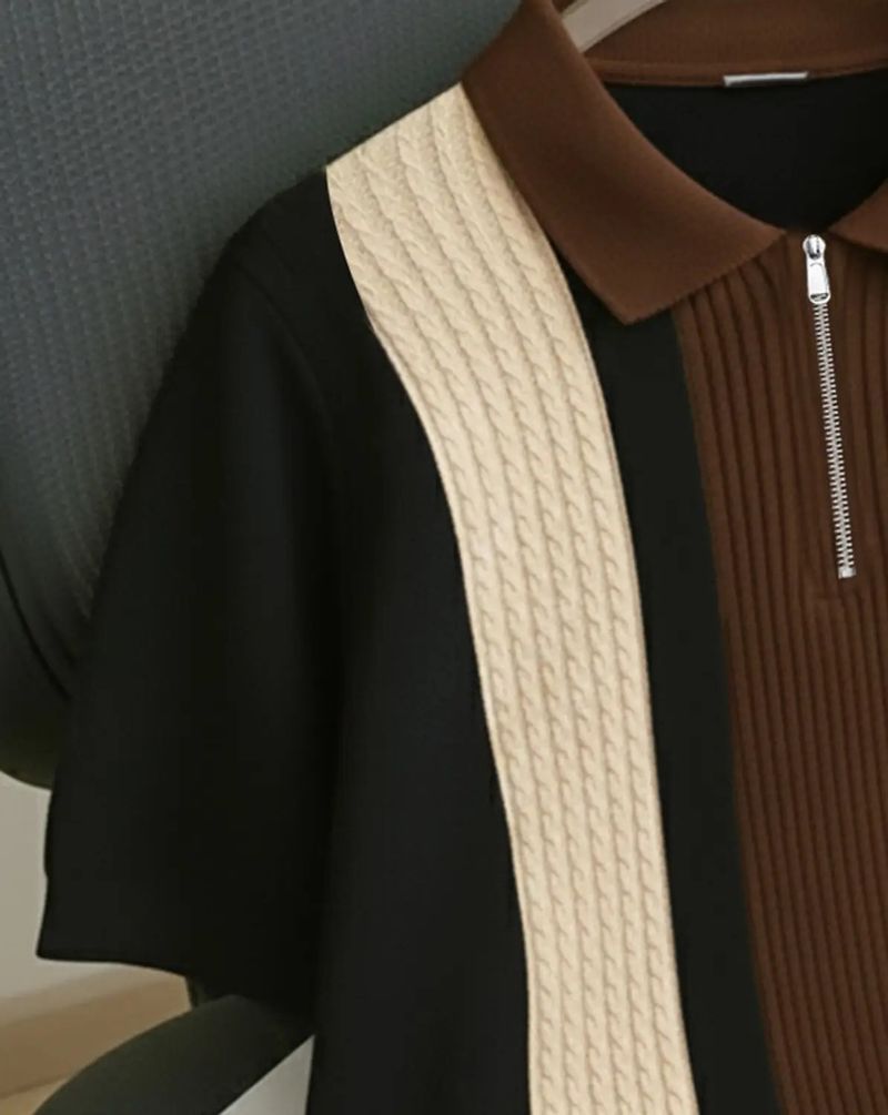 KAJARU Men Striped Polo Neck Black T-Shirt - Image 5