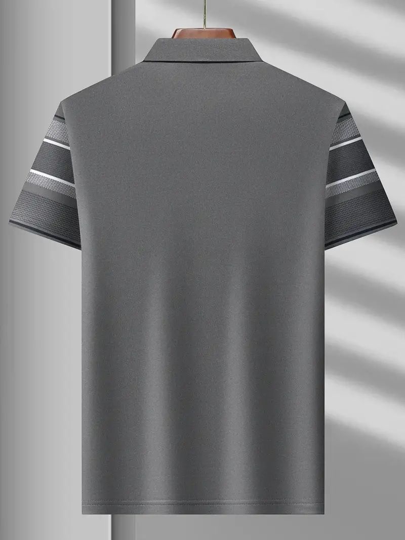 R.Code by The Roadster Life Co. Men Grey Striped Polo Neck T-Shirt - Image 3