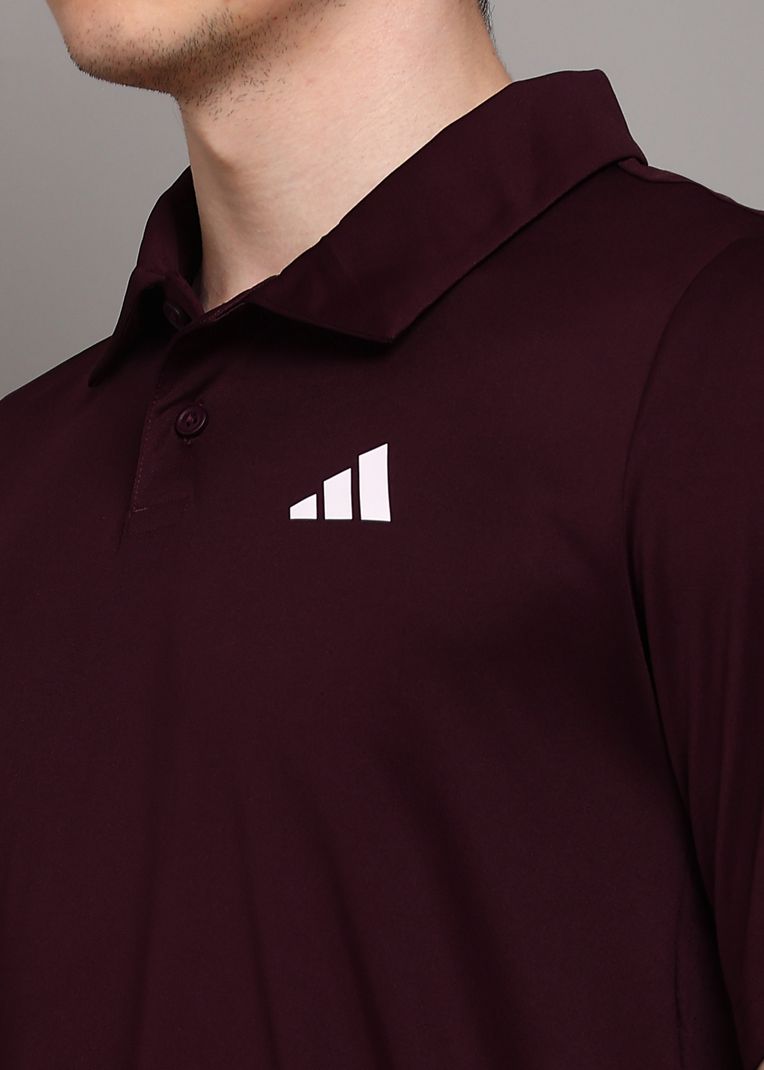 Men Solid Polo Neck Polyester Red T-Shirt - Image 6